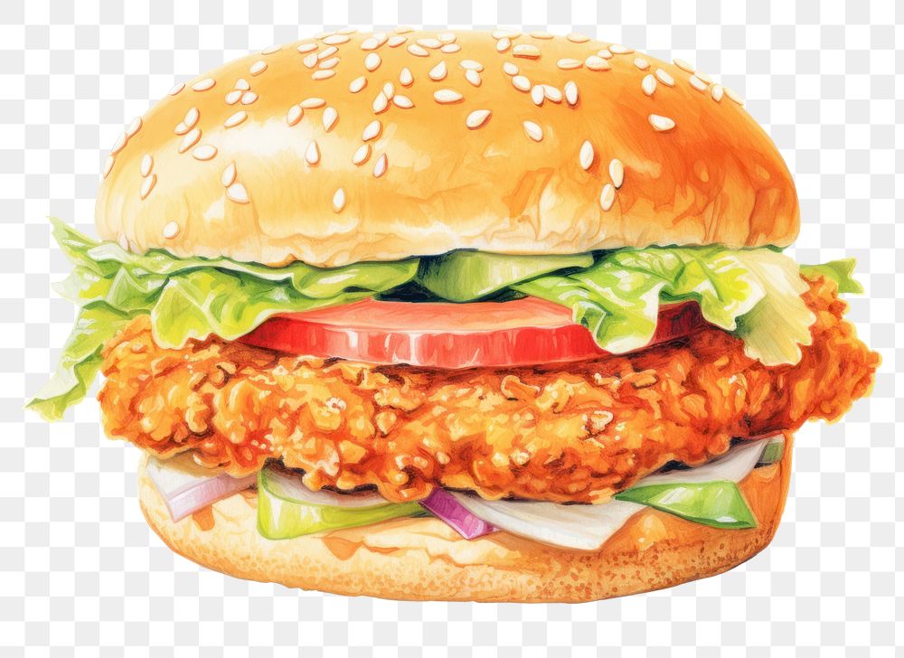 PNG Fried chicken burger food white background hamburger. AI generated Image by rawpixel.