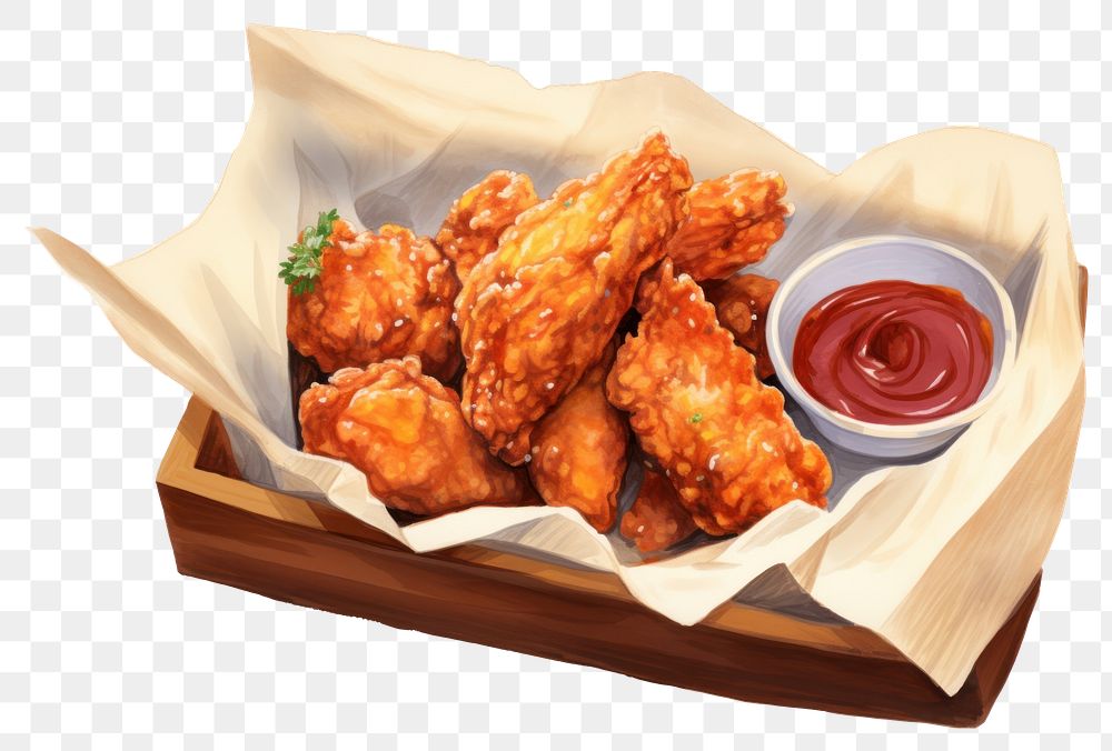PNG Korean fried chicken ketchup paper food. AI generated Image by rawpixel.