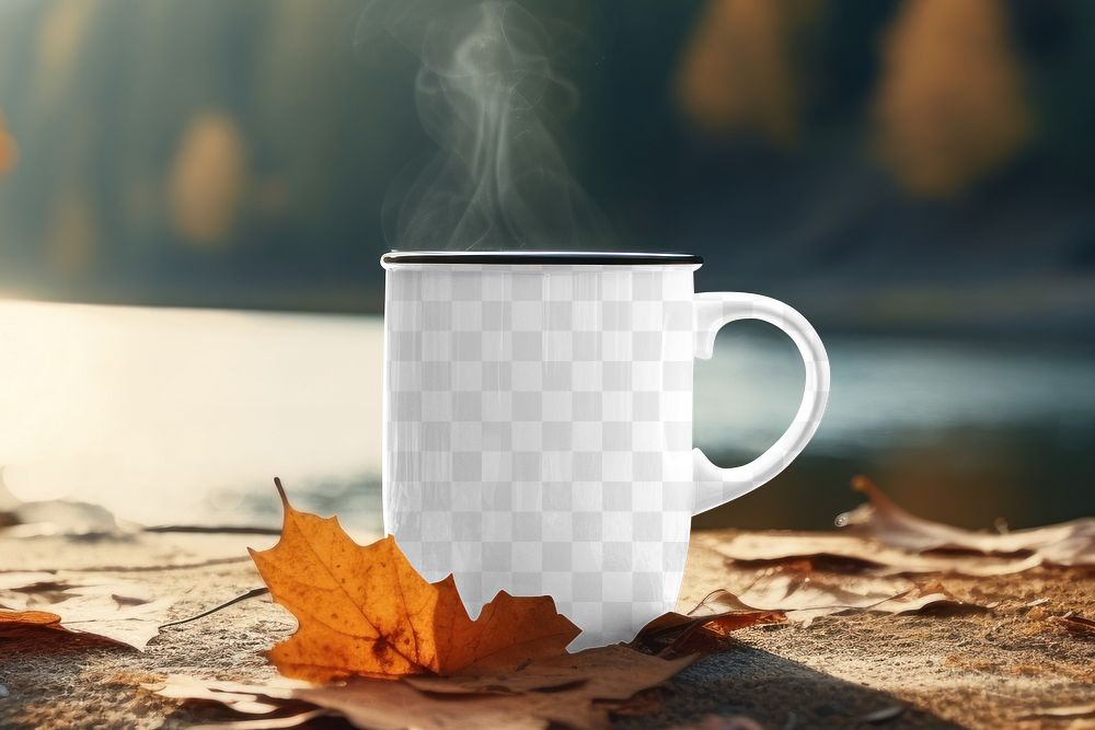 Camping coffee mug png mockup, transparent design