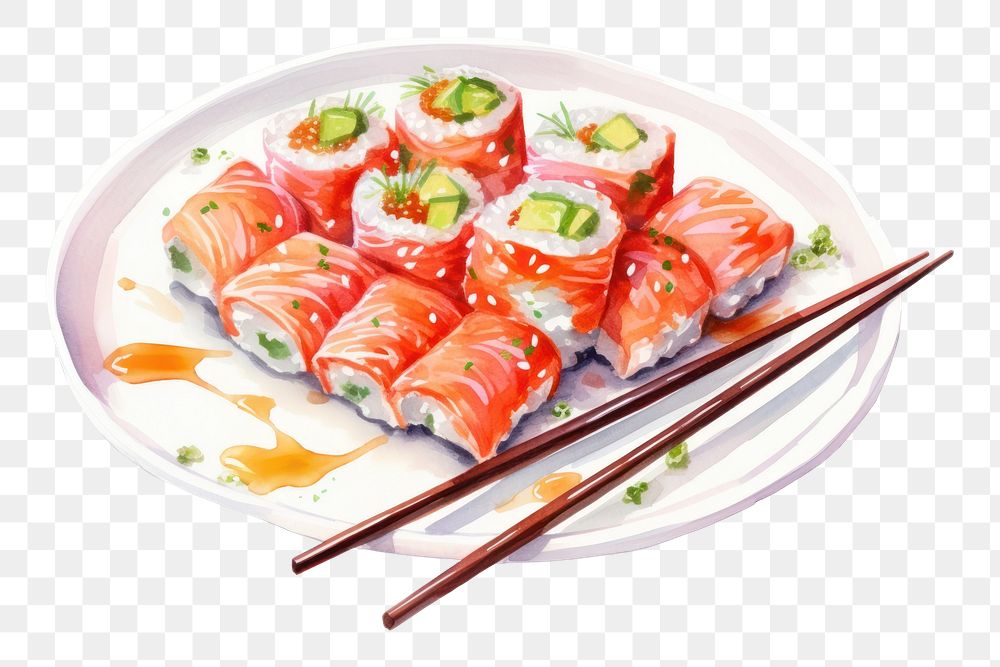 PNG Chopsticks sushi plate food. AI generated Image by rawpixel.