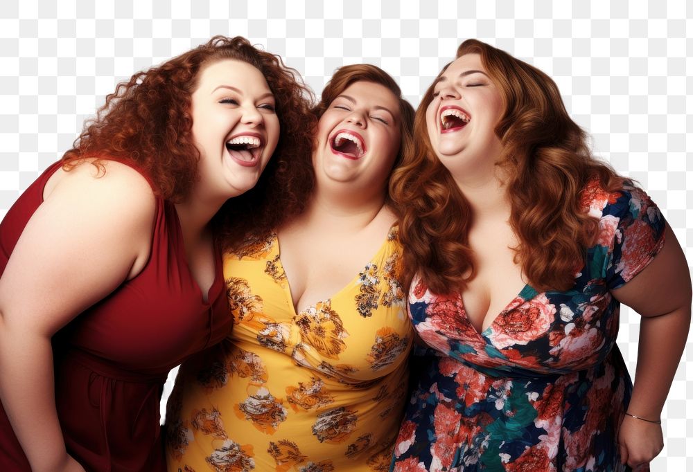 PNG Three cheerful chubby women laughing portrait adult. 