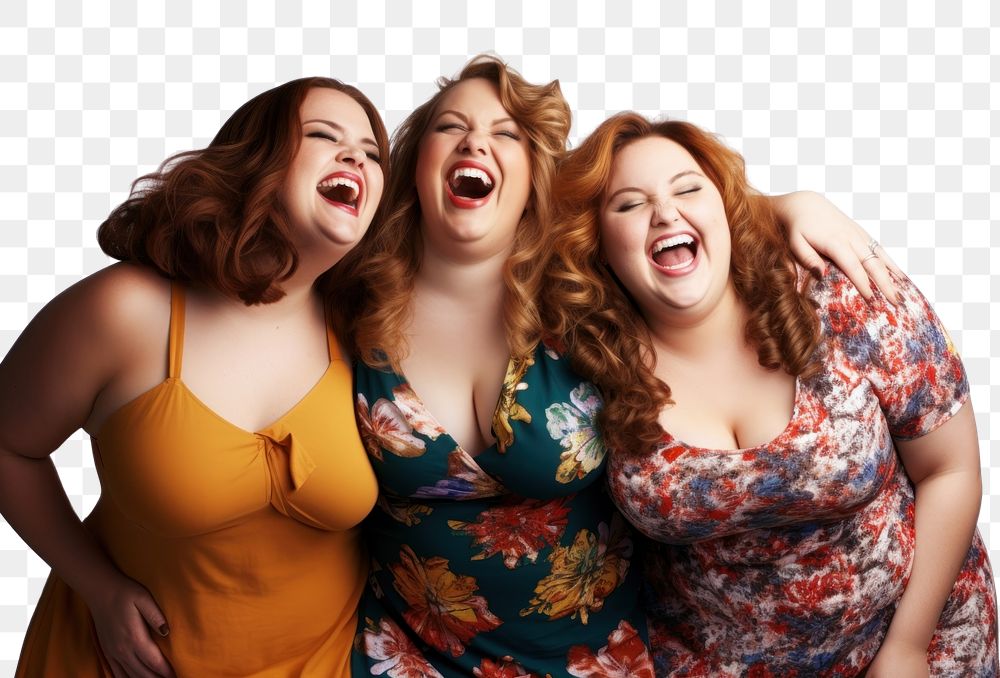 PNG Three cheerful chubby women laughing togetherness friendship. AI generated Image by rawpixel.