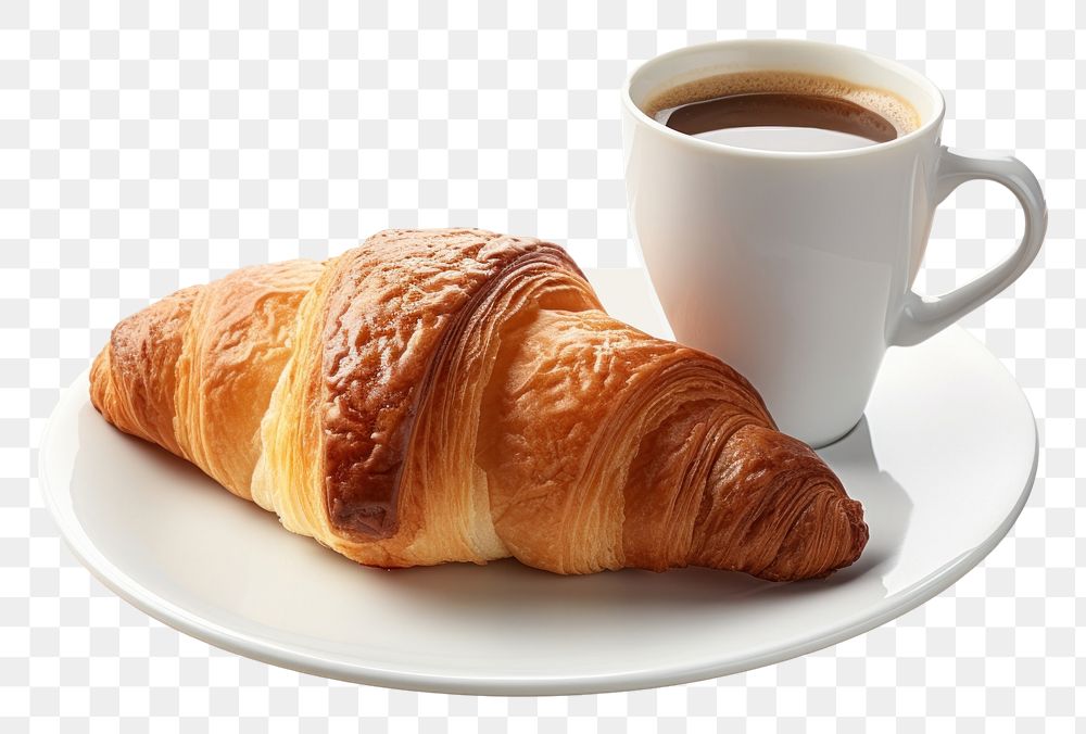 PNG Croissant coffee bread plate. AI generated Image by rawpixel.