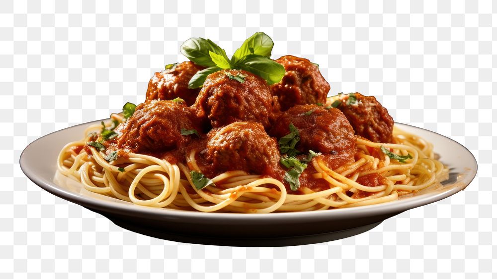 PNG Meat ball spaghetti food pasta plate. AI generated Image by rawpixel.