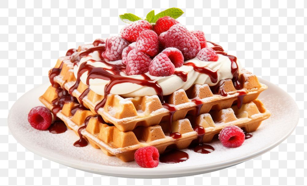 PNG Dessert waffle food raspberry. AI generated Image by rawpixel.