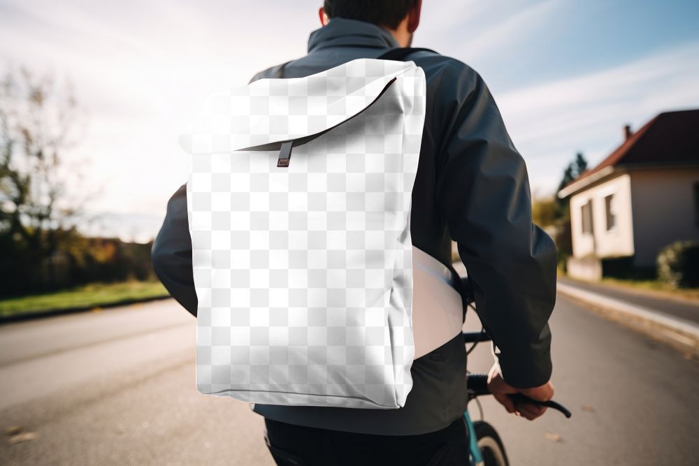 Fold top backpack png, transparent mockup