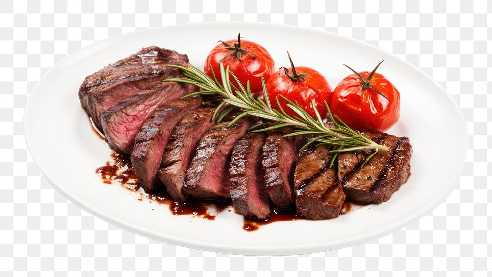 PNG Grilled Sliced Beef Steak steak plate beef. AI generated Image by rawpixel.