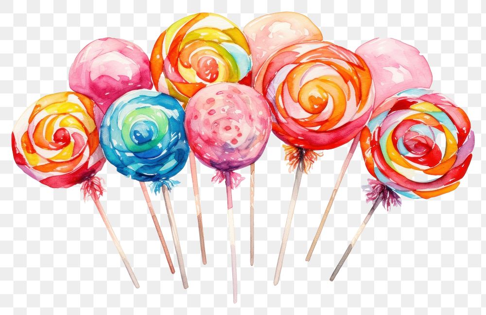 PNG Candy watercolor confectionery lollipop food. 