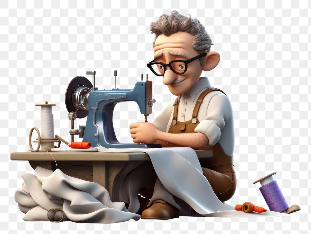 PNG Cartoon 3d realistic sewing man adult concentration craftsperson. AI generated Image by rawpixel.