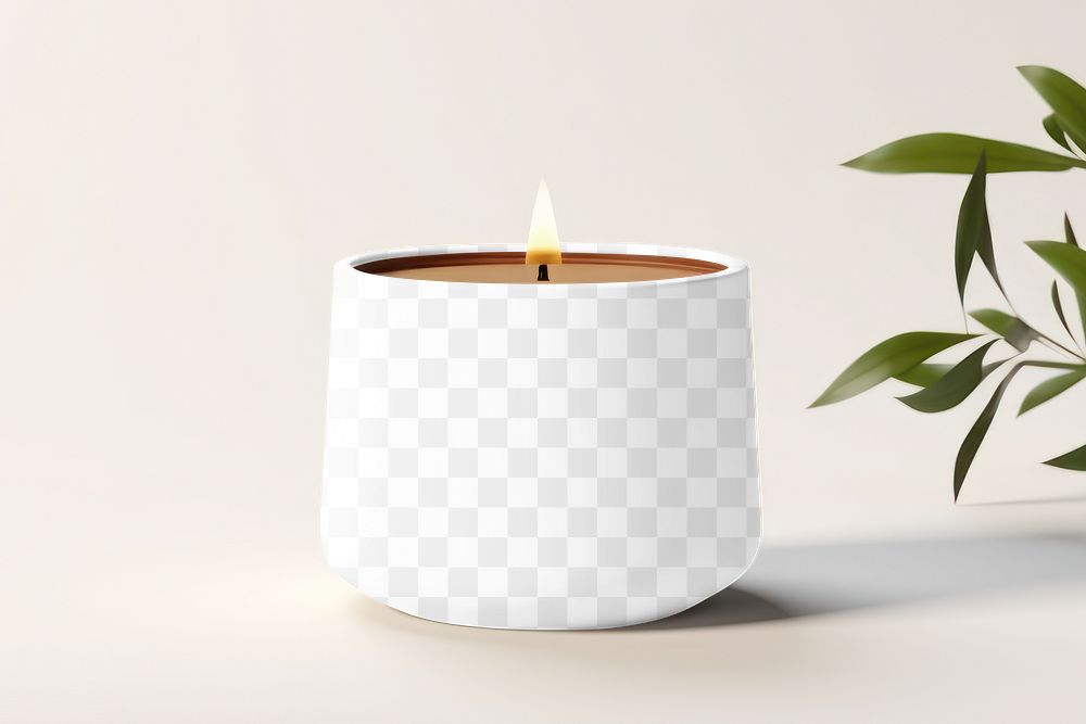 Lit scented candle png mockup, transparent design