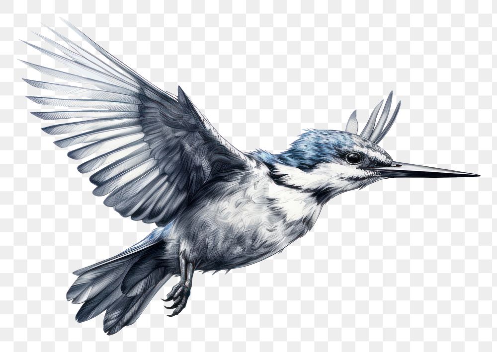 PNG Flying kingfisher sketch drawing animal bird. AI generated Image by rawpixel.