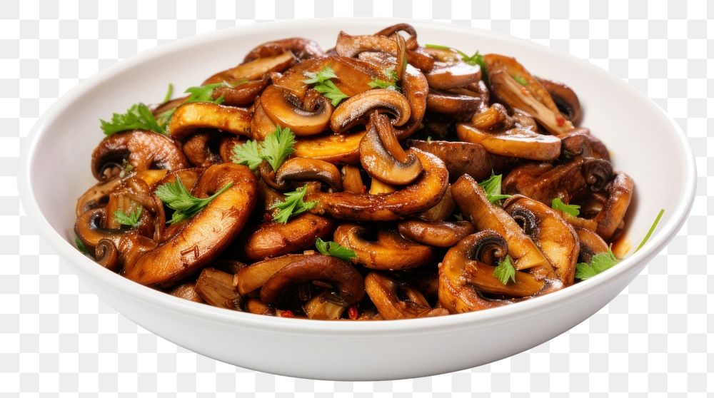 PNG Fried mushroom dish food meal meat. AI generated Image by rawpixel.desktop wallpaper