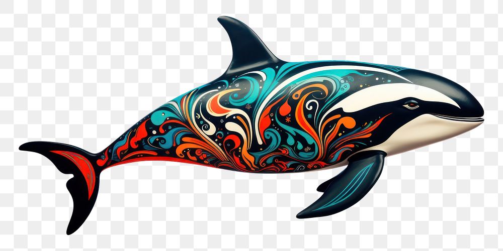 PNG Orca colourful doodle dolphin animal mammal. 