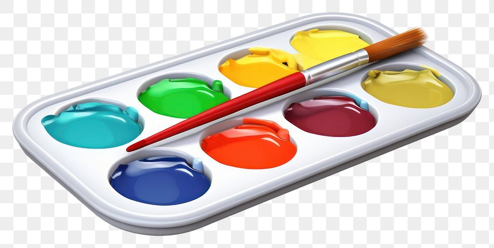 PNG Paint tray 3d cartoon realistic palette brush paintbrush. 