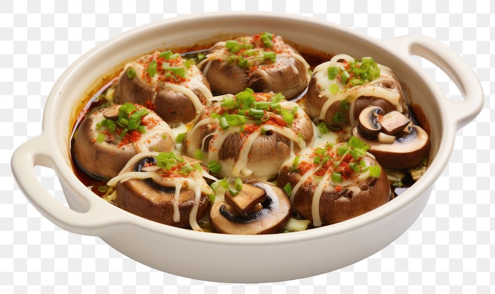 PNG Steamed mushroom dish plate food meal. 