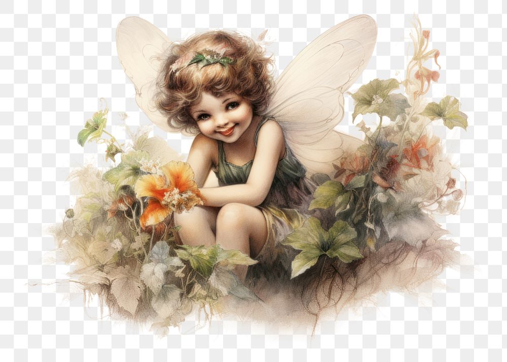 PNG A happy little fairy portrait flower angel. AI generated Image by rawpixel.