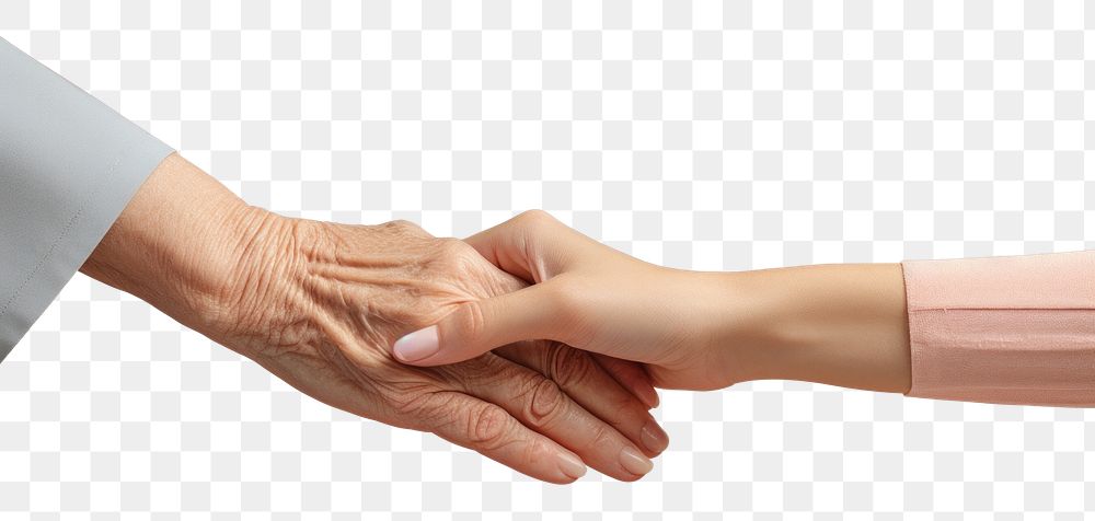 PNG Women holding old woman hand togetherness handshake agreement. 