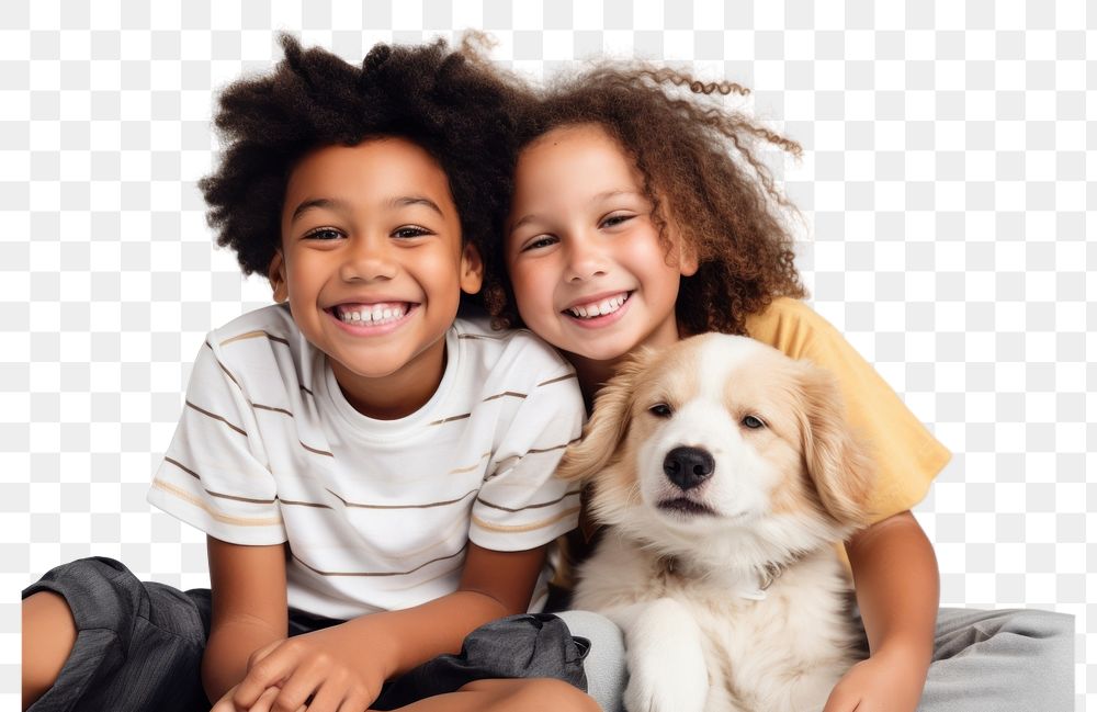 PNG Kids hugging a dog photography portrait mammal. AI generated Image by rawpixel.