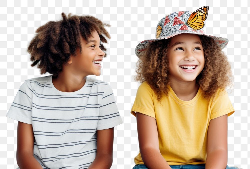 PNG Kids watching a butterfly smile laughing child. AI generated Image by rawpixel.