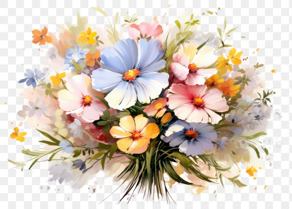 PNG Flower bouquet painting plant daisy. AI generated Image by rawpixel.
