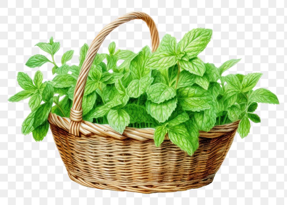 PNG Mint basket herbs plant. AI generated Image by rawpixel.