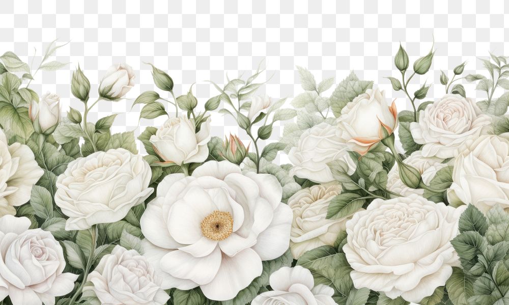 PNG White roses garden backgrounds pattern flower. AI generated Image by rawpixel.