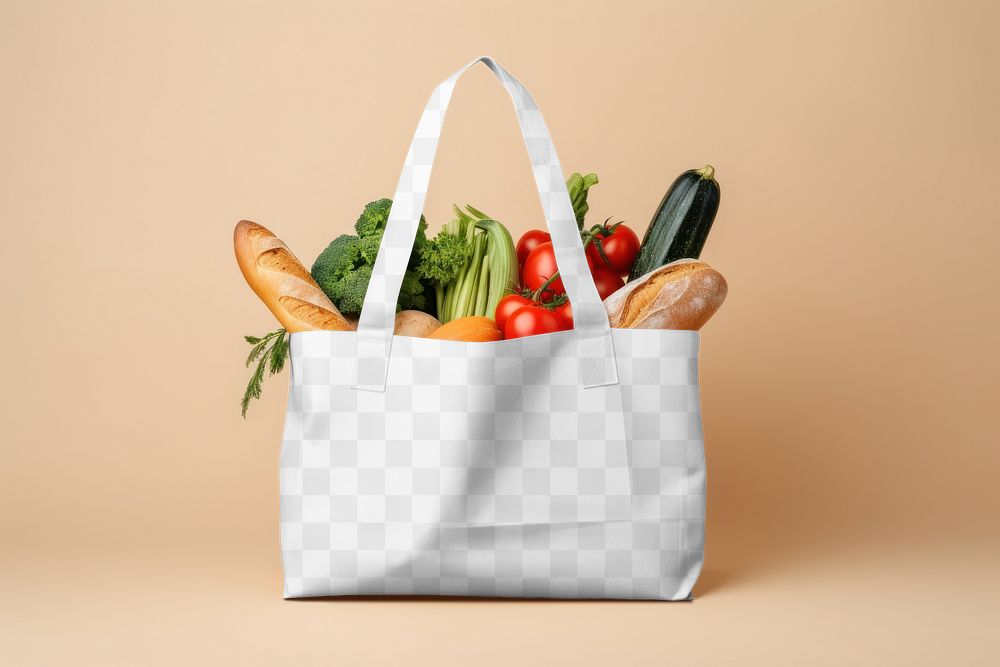 Reusable grocery bag png mockup, transparent design