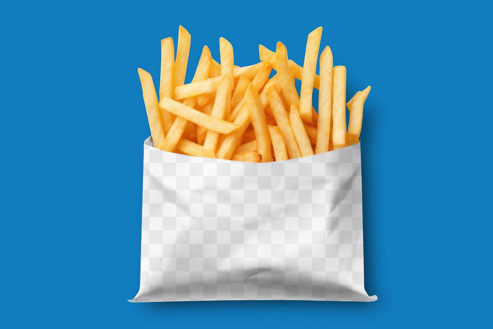 French fries bag png mockup, transparent design