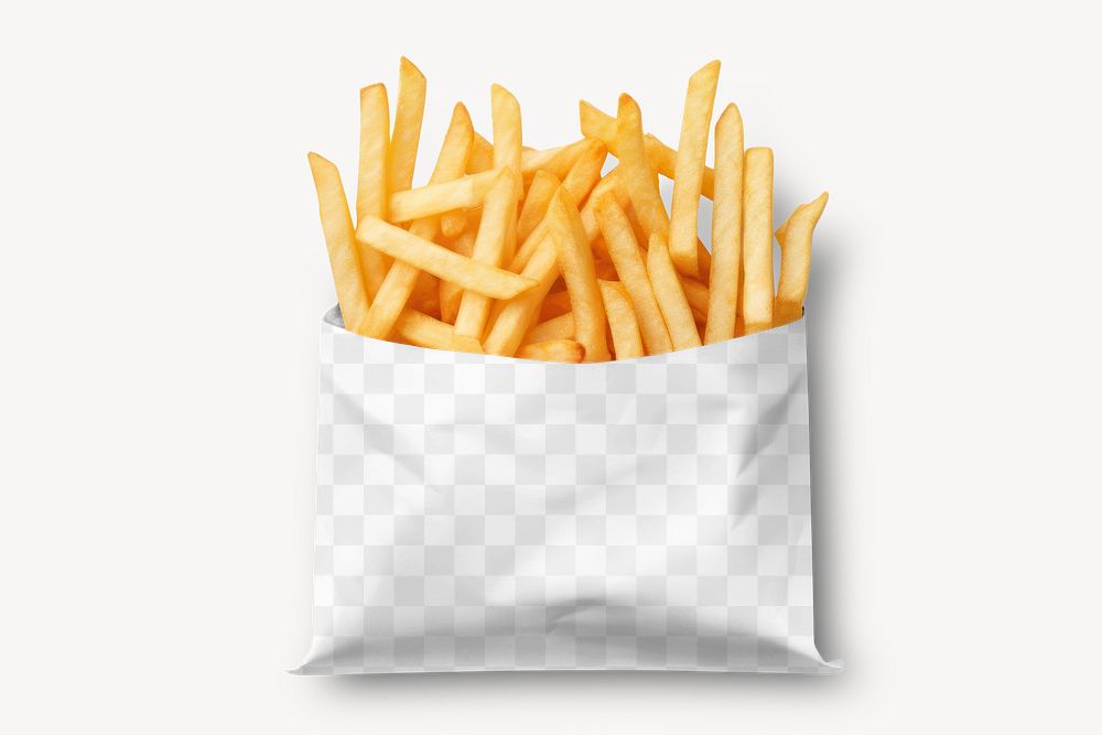 French fries bag png mockup, transparent design