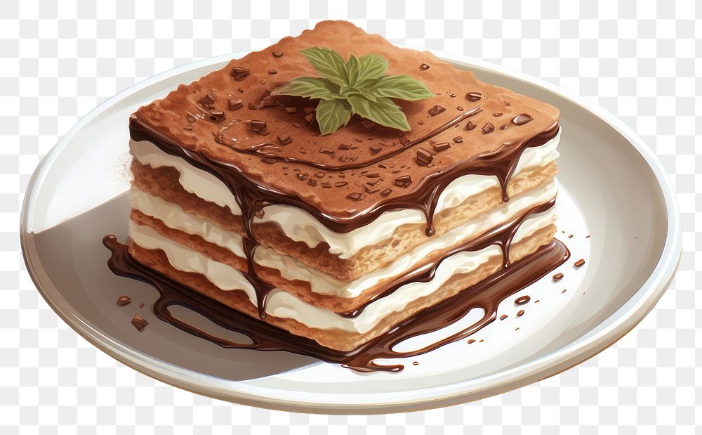 PNG Tiramisu dessert pancake plate. AI generated Image by rawpixel.