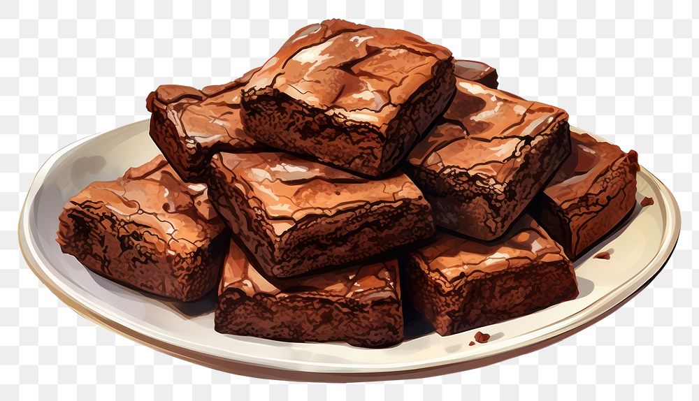 PNG Brownies chocolate dessert plate. AI generated Image by rawpixel.