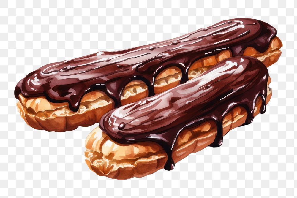 PNG Chocolate eclairs dessert food confectionery. AI generated Image by rawpixel.