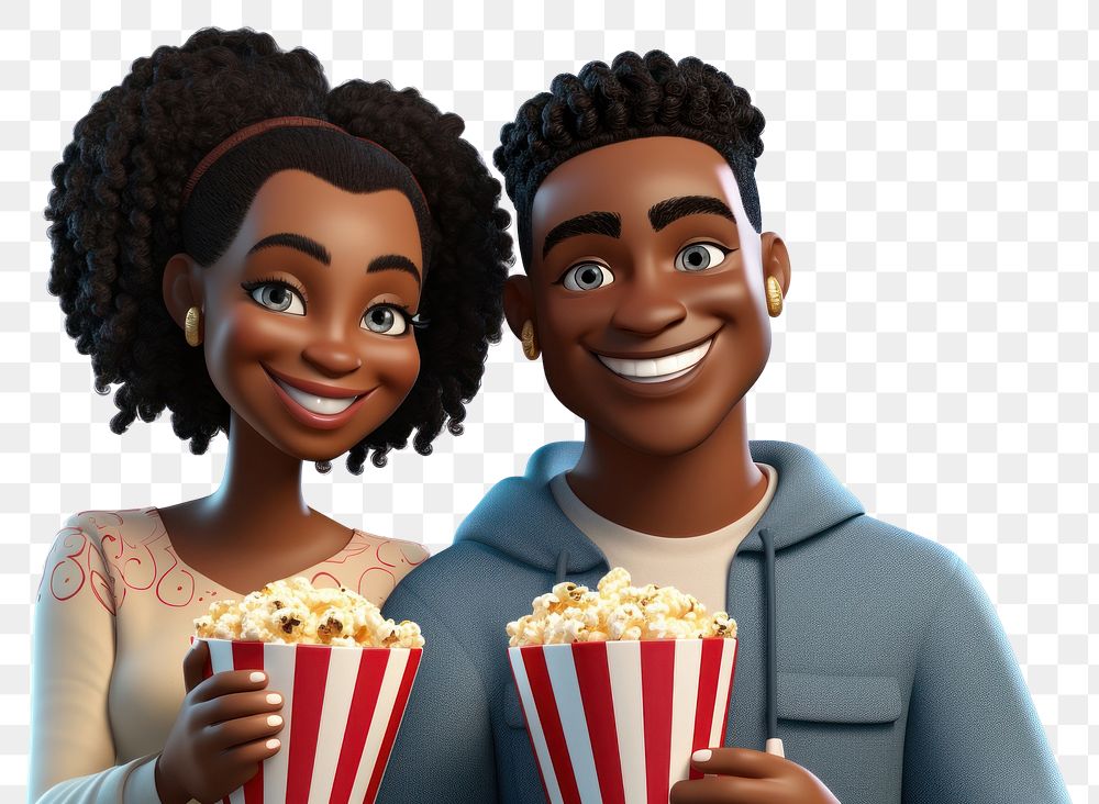 PNG Black couple holding popcorn adult togetherness affectionate. AI generated Image by rawpixel.