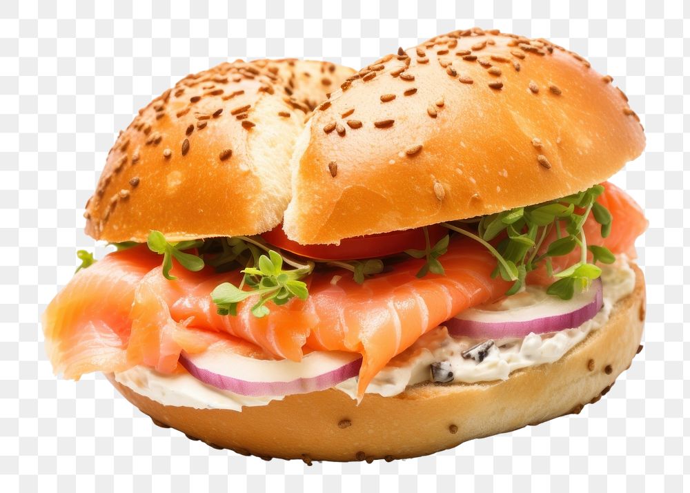 PNG Salmon bread bagel food. AI generated Image by rawpixel.