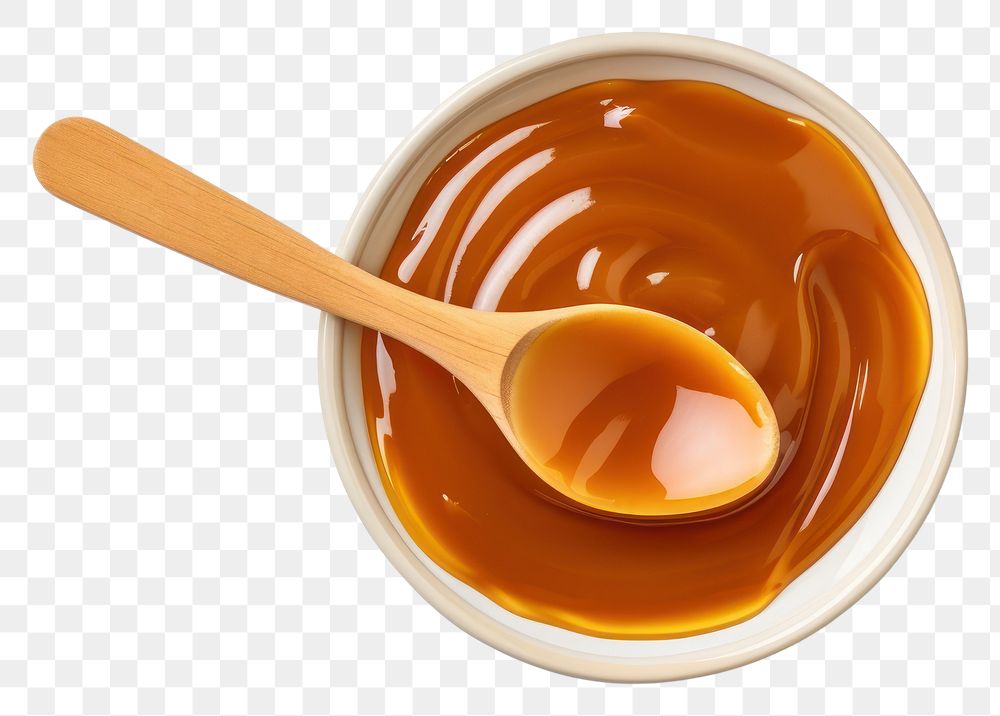 PNG Caramel sauce dessert spoon food. AI generated Image by rawpixel.