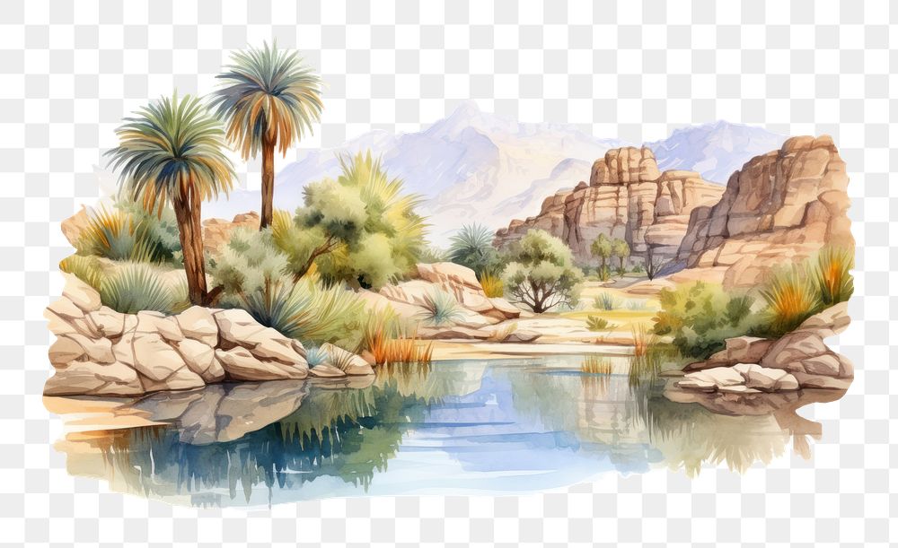 PNG Desert oasis wilderness landscape mountain. AI generated Image by rawpixel.
