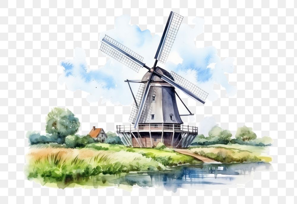 PNG Netherlands windmill outdoors architecture. AI generated Image by rawpixel.