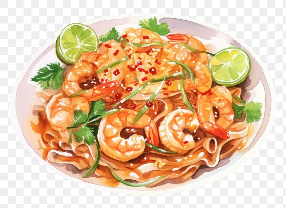 PNG Pad Thai seafood shrimp plate. AI generated Image by rawpixel.