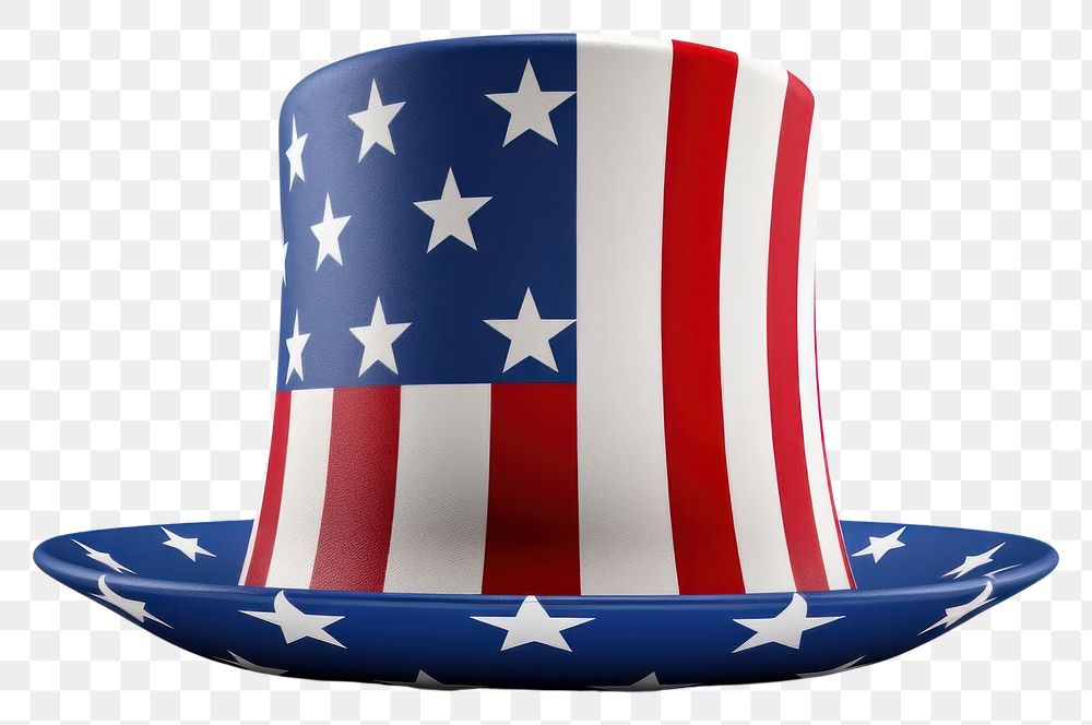 PNG American flag tall hat blue red. 