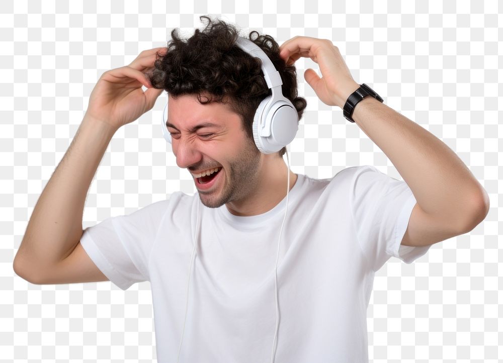 PNG Enjoying music headphones shouting person. AI generated Image by rawpixel.