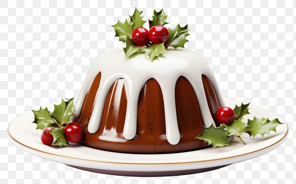 PNG Christmas pudding dessert icing plate. AI generated Image by rawpixel.