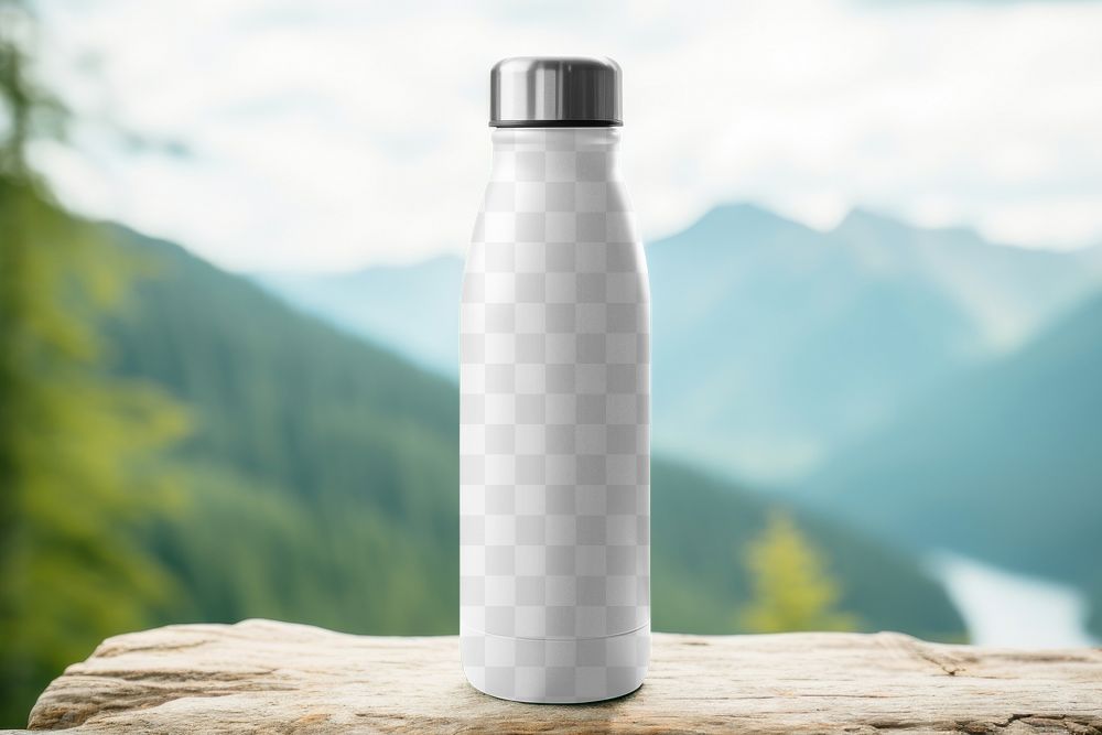 Portable water bottle png mockup, transparent product packaging