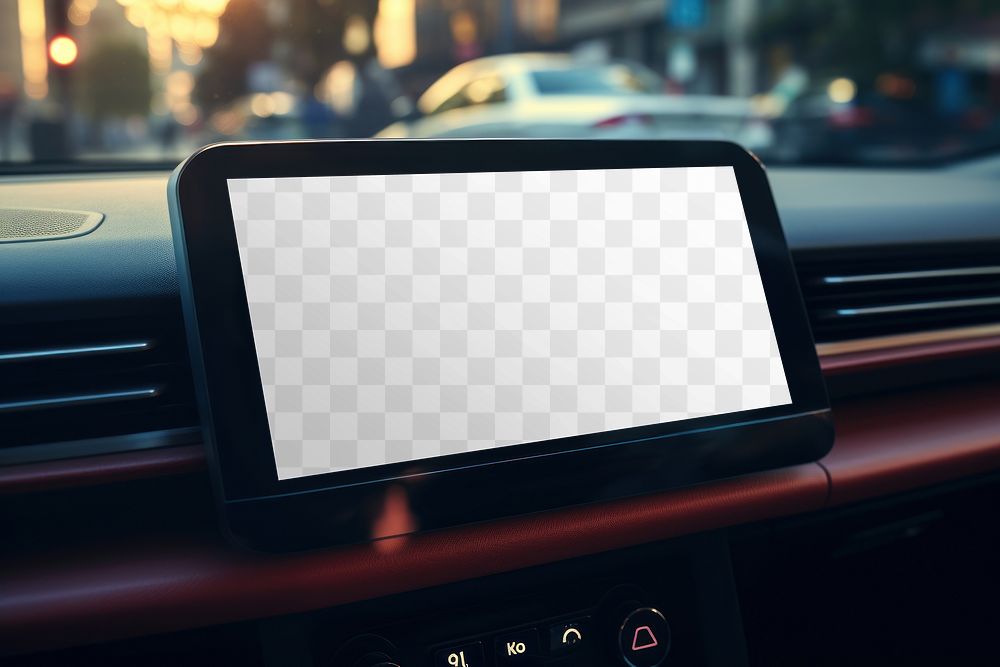 Car entertainment system screen png mockup, transparent design