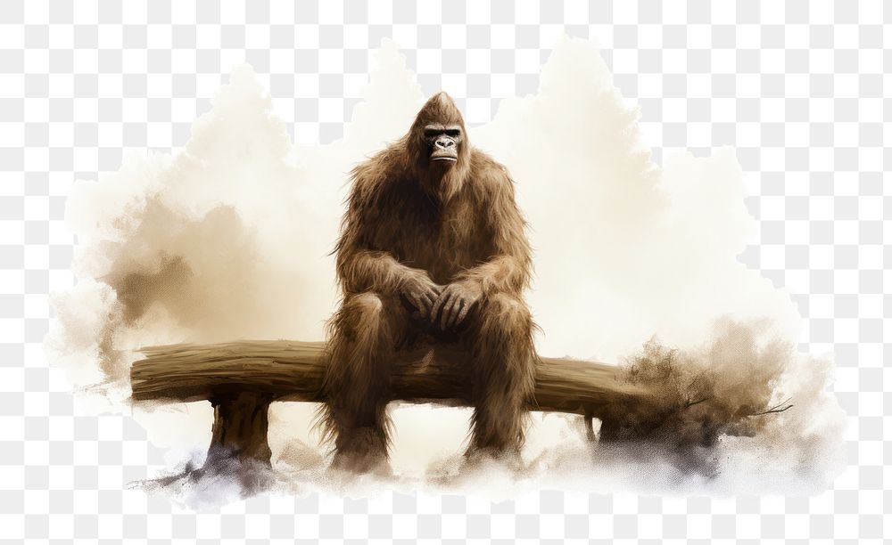 PNG Bigfoot wildlife sitting drawing. AI generated Image by rawpixel.