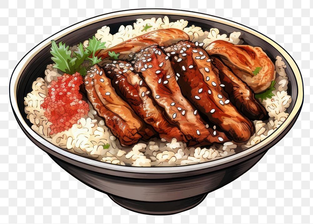 PNG Grilled Eel Rice Bowl bowl meal food. AI generated Image by rawpixel.
