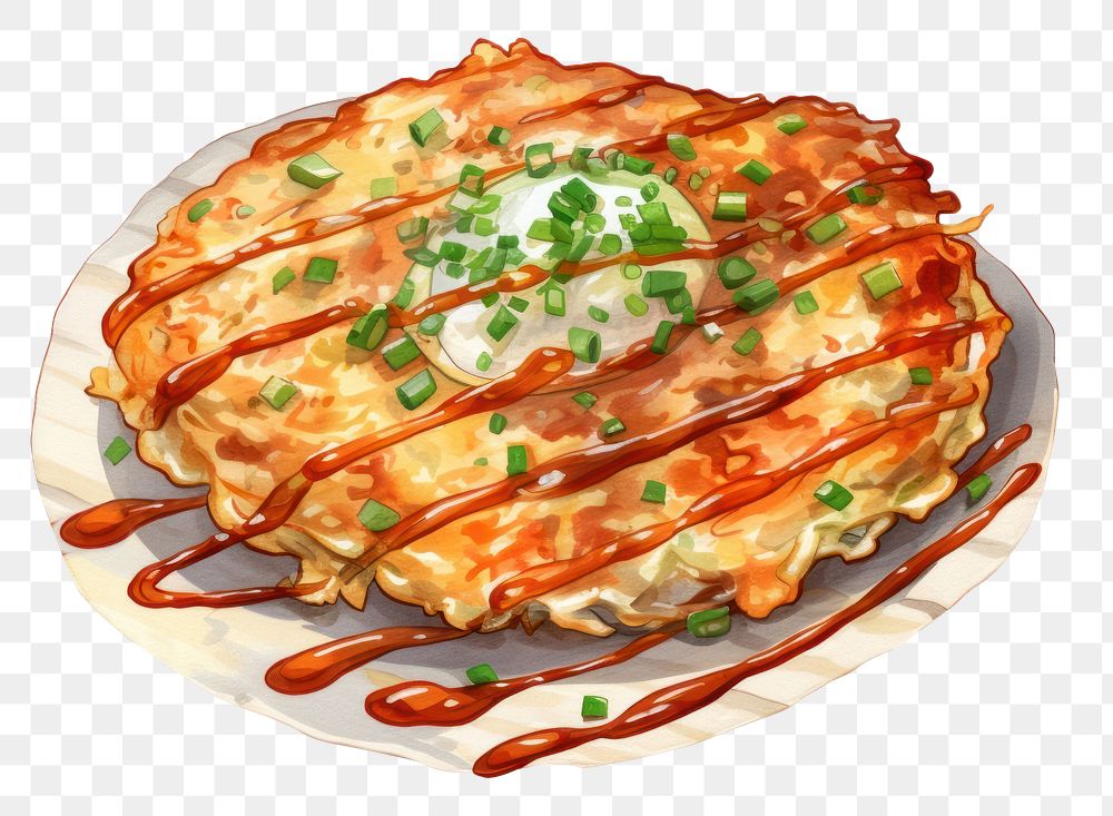 PNG Okonomiyaki food pizza meal dish. 