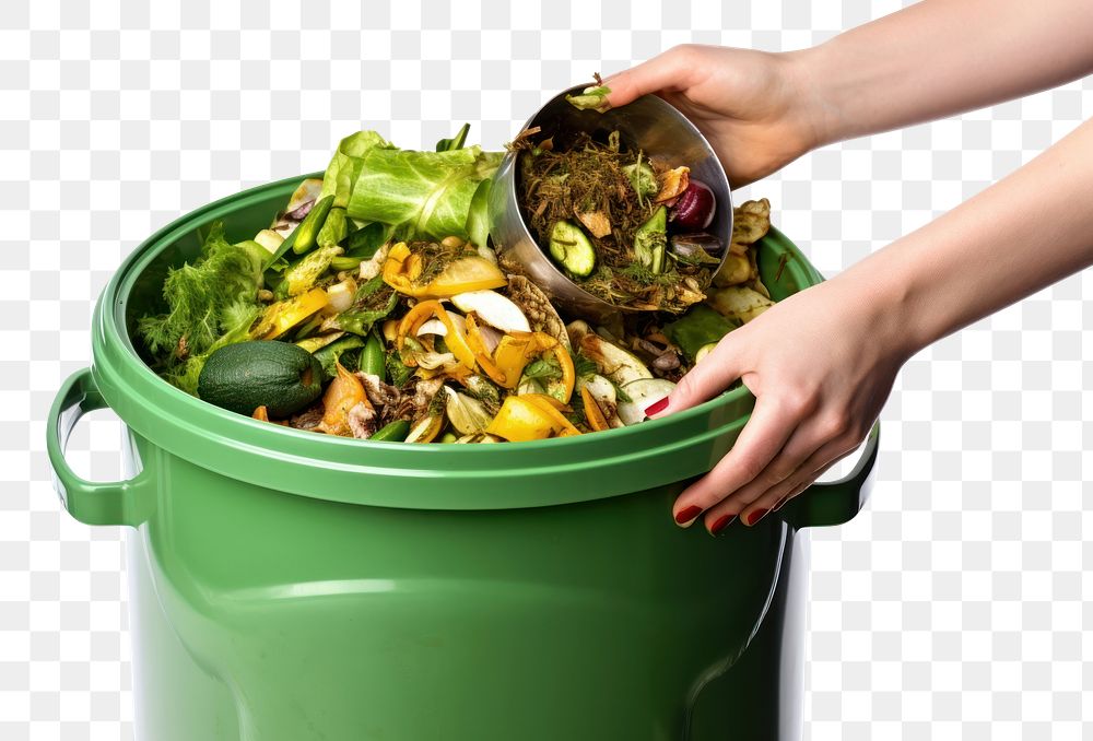 PNG Woman hand recycling container organic green. 