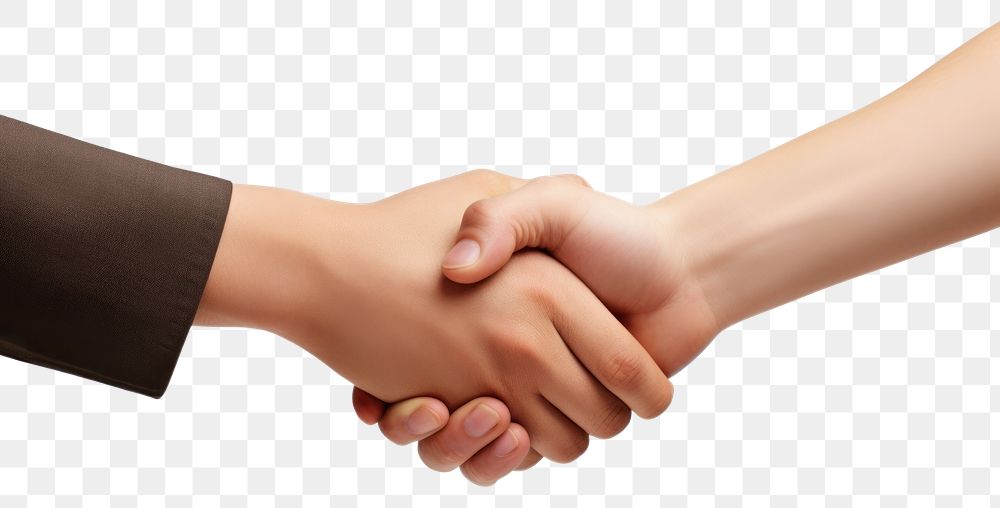 PNG Handshake togetherness agreement greeting handshake white background finger. 