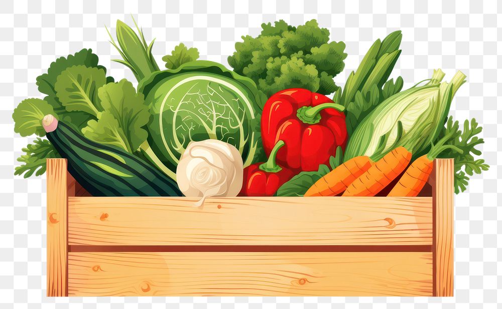PNG Organic vegetable wooden box plant food white background. AI generated Image by rawpixel.