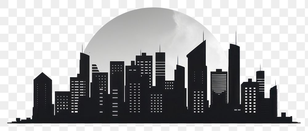 PNG Cityscape architecture silhouette metropolis. 